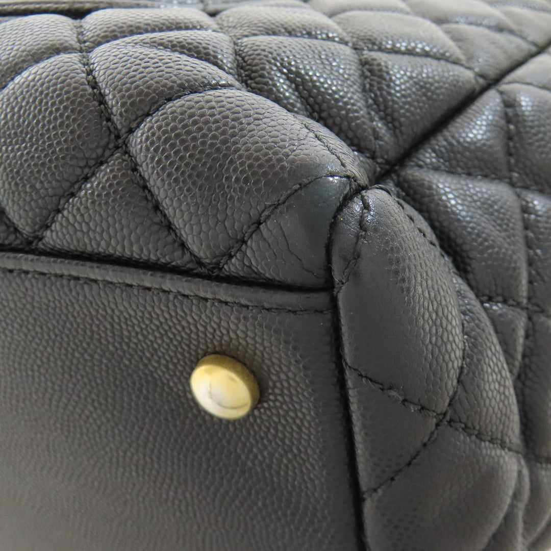 CHANEL Tote Bag Grained Calfskin Skin black Matelasse ChainShoulder Gold Metal Women Used Authentic