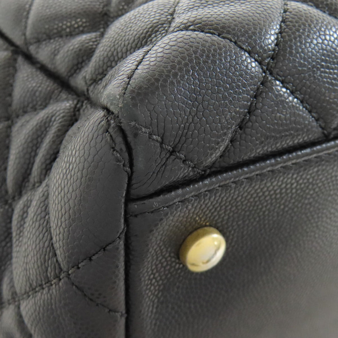 CHANEL Tote Bag Grained Calfskin Skin black Matelasse ChainShoulder Gold Metal Women Used Authentic