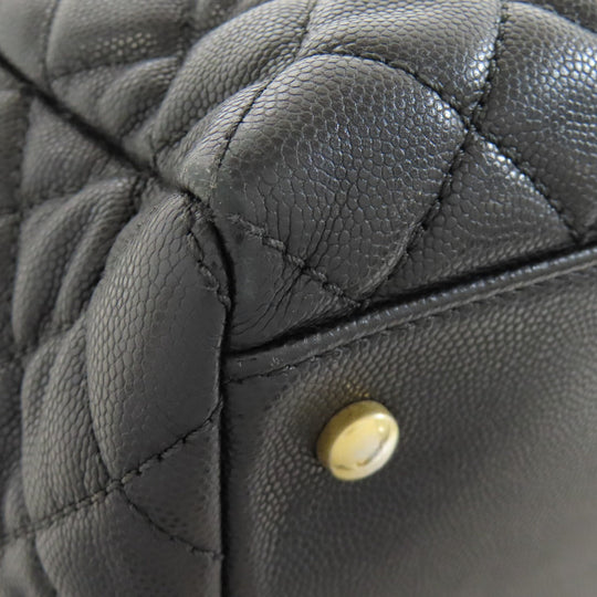 CHANEL Tote Bag Grained Calfskin Skin black Matelasse ChainShoulder Gold Metal Women Used Authentic