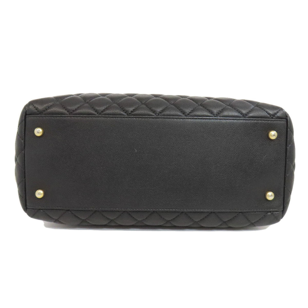 CHANEL Tote Bag Grained Calfskin Skin black Matelasse ChainShoulder Gold Metal Women Used Authentic