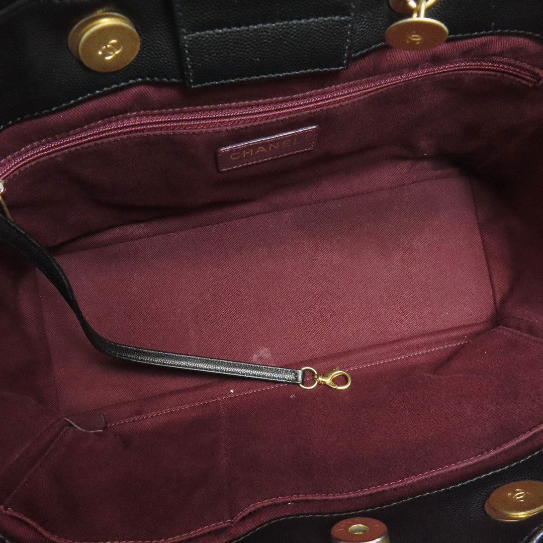 CHANEL Tote Bag Grained Calfskin Skin black Matelasse ChainShoulder Gold Metal Women Used Authentic