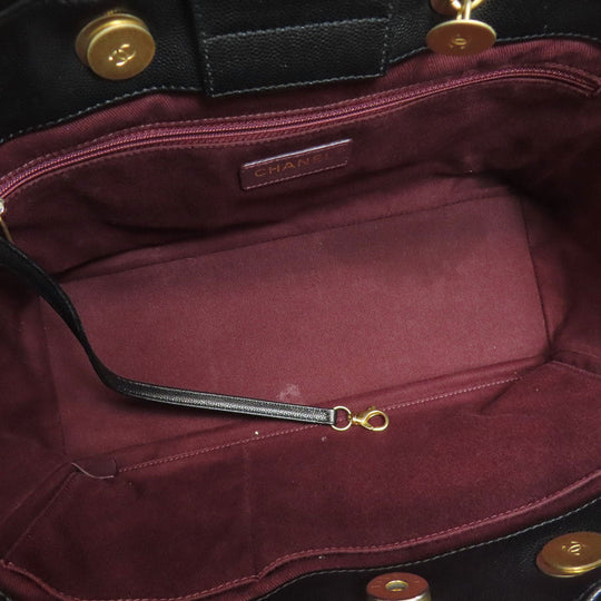 CHANEL Tote Bag Grained Calfskin Skin black Matelasse ChainShoulder Gold Metal Women Used Authentic