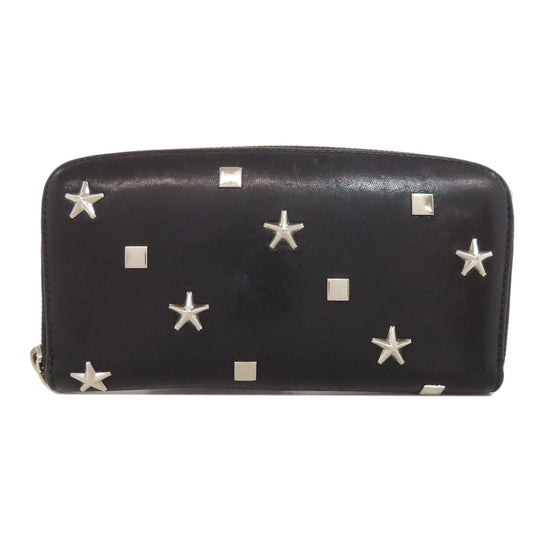JIMMY CHOO Bifold Wallet leather black Studs star motif Women Used Authentic