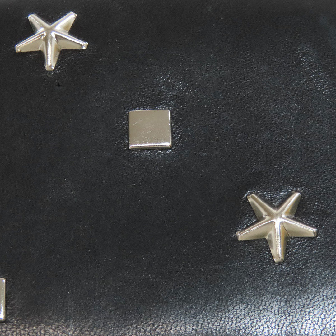 JIMMY CHOO Bifold Wallet leather black Studs star motif Women Used Authentic