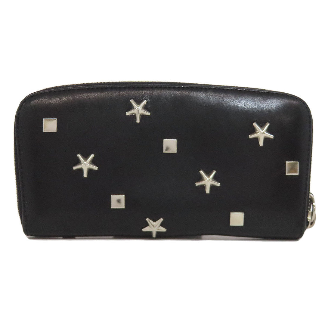 JIMMY CHOO Bifold Wallet leather black Studs star motif Women Used Authentic