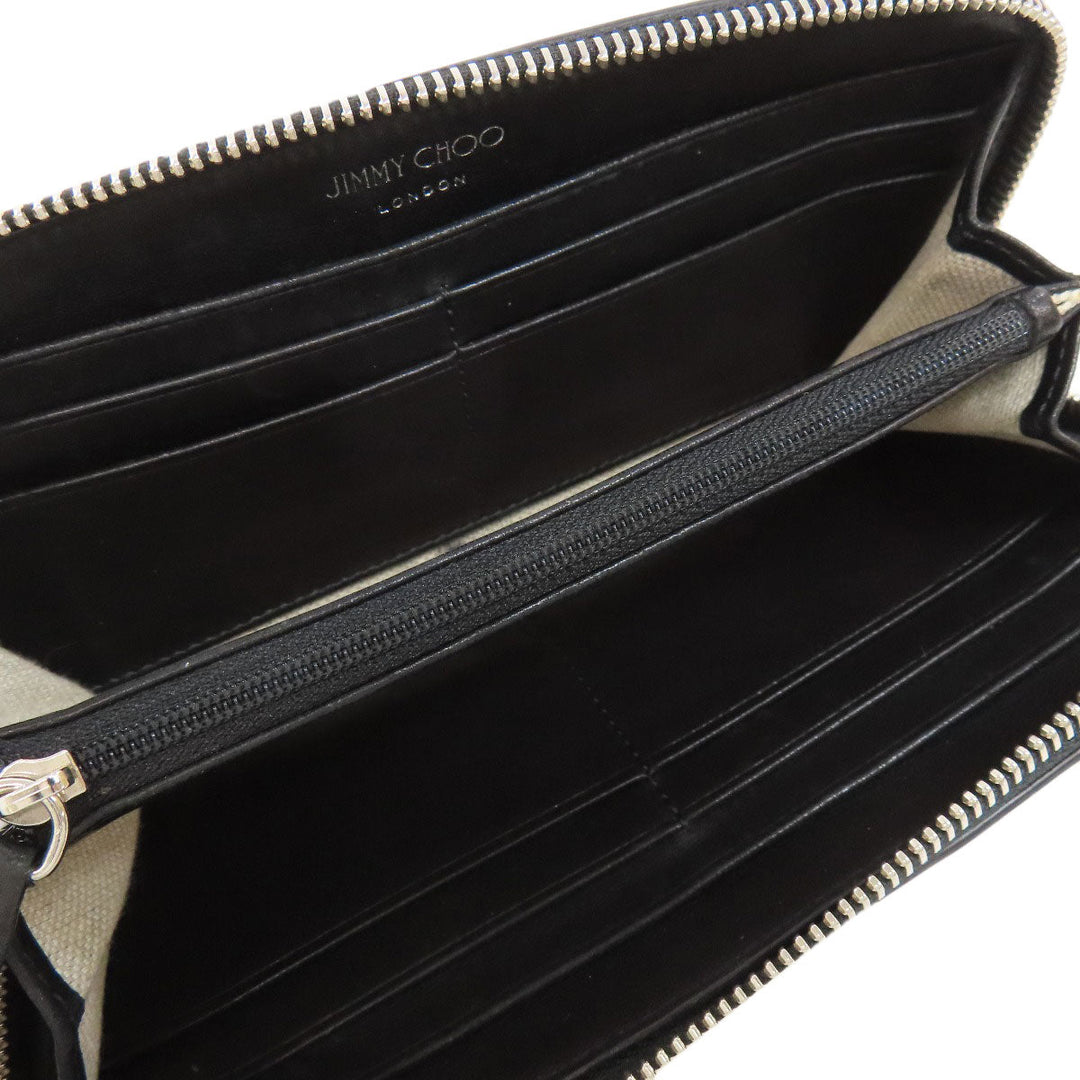 JIMMY CHOO Bifold Wallet leather black Studs star motif Women Used Authentic
