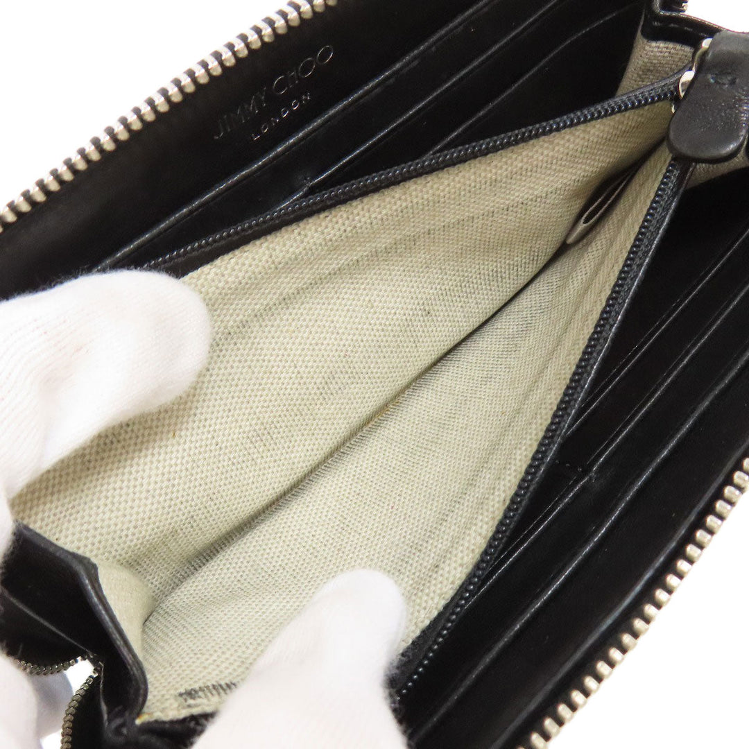 JIMMY CHOO Bifold Wallet leather black Studs star motif Women Used Authentic