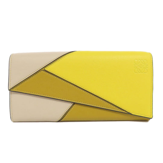 LOEWE Long Wallet Purse Calfskin yellow puzzle Women Used Authentic