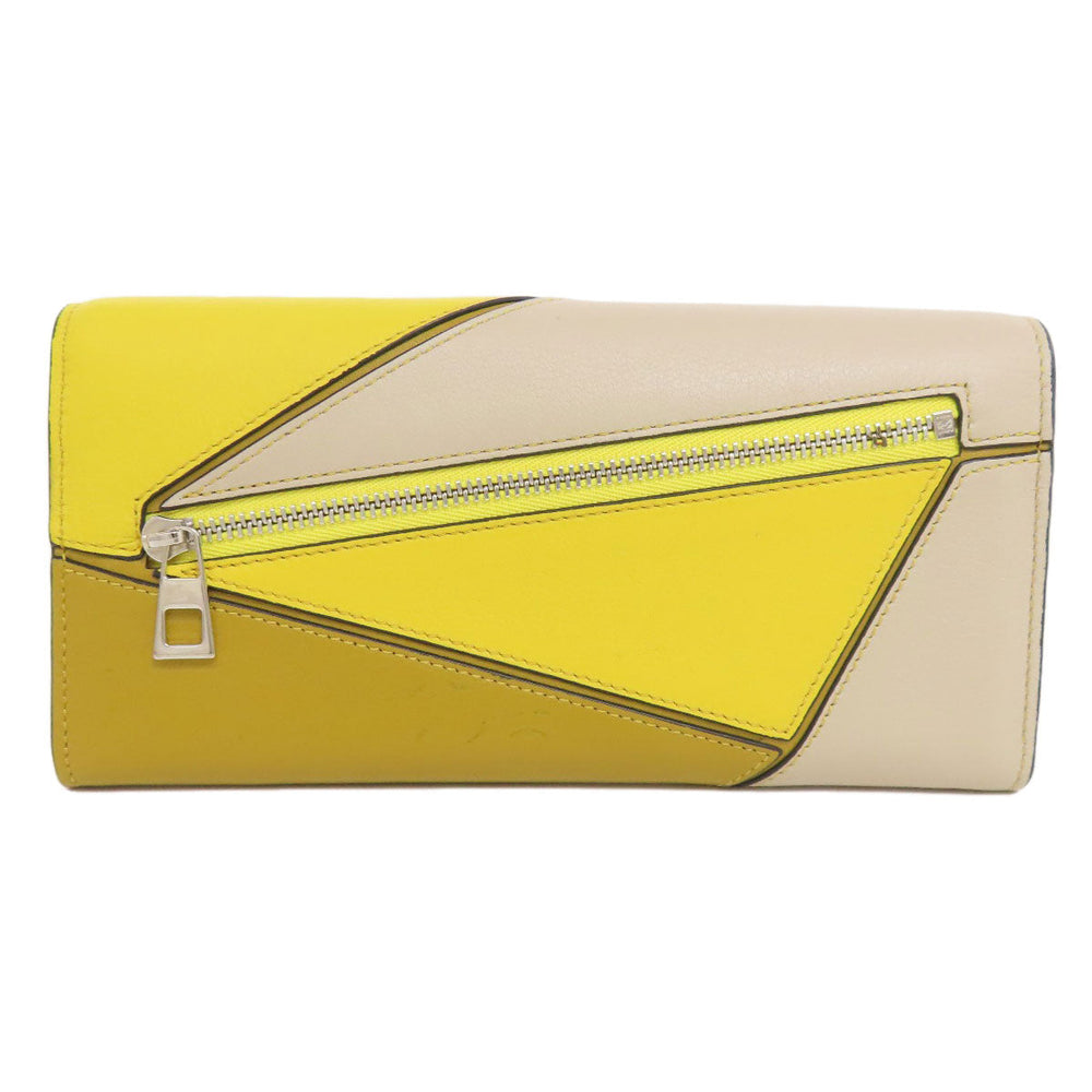 LOEWE Long Wallet Purse Calfskin yellow puzzle Women Used Authentic