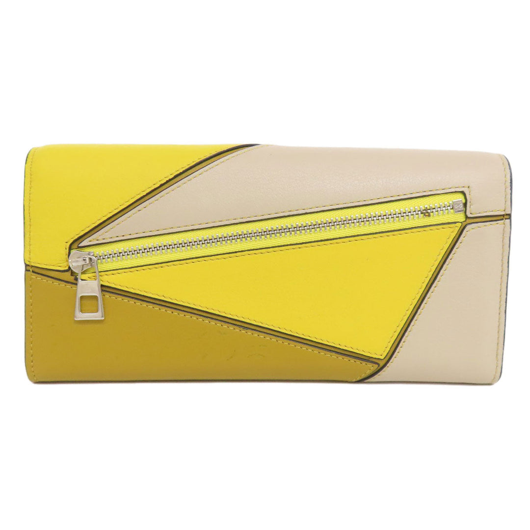 LOEWE Long Wallet Purse Calfskin yellow puzzle Women Used Authentic