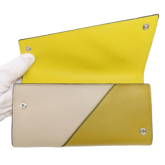 LOEWE Long Wallet Purse Calfskin yellow puzzle Women Used Authentic