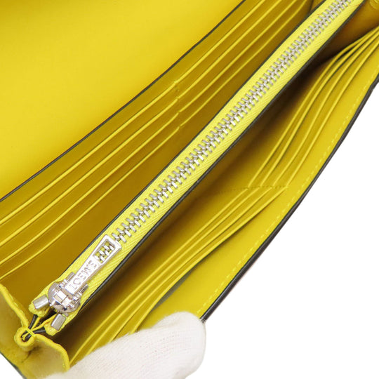 LOEWE Long Wallet Purse Calfskin yellow puzzle Women Used Authentic