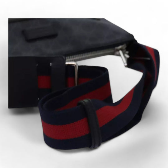 Gucci GG Supreme Sherry Line Shoulder Bag PVC Navy Red Shoulder Strap