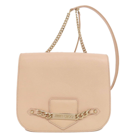 JIMMY CHOO Shoulder Bag leather beige ChainShoulder Women Used Authentic