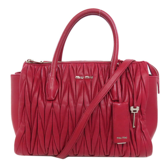 MIUMIU Handbag leather Red Materasse 2WAY Women Used Authentic