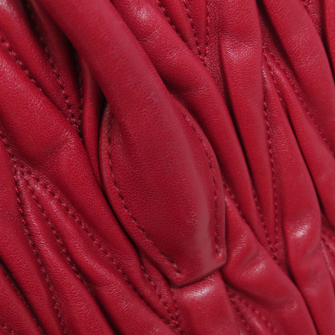 MIUMIU Handbag leather Red Materasse 2WAY Women Used Authentic