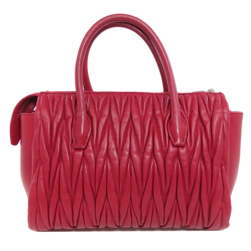 MIUMIU Handbag leather Red Materasse 2WAY Women Used Authentic