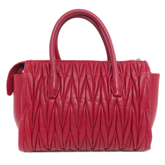 MIUMIU Handbag leather Red Materasse 2WAY Women Used Authentic