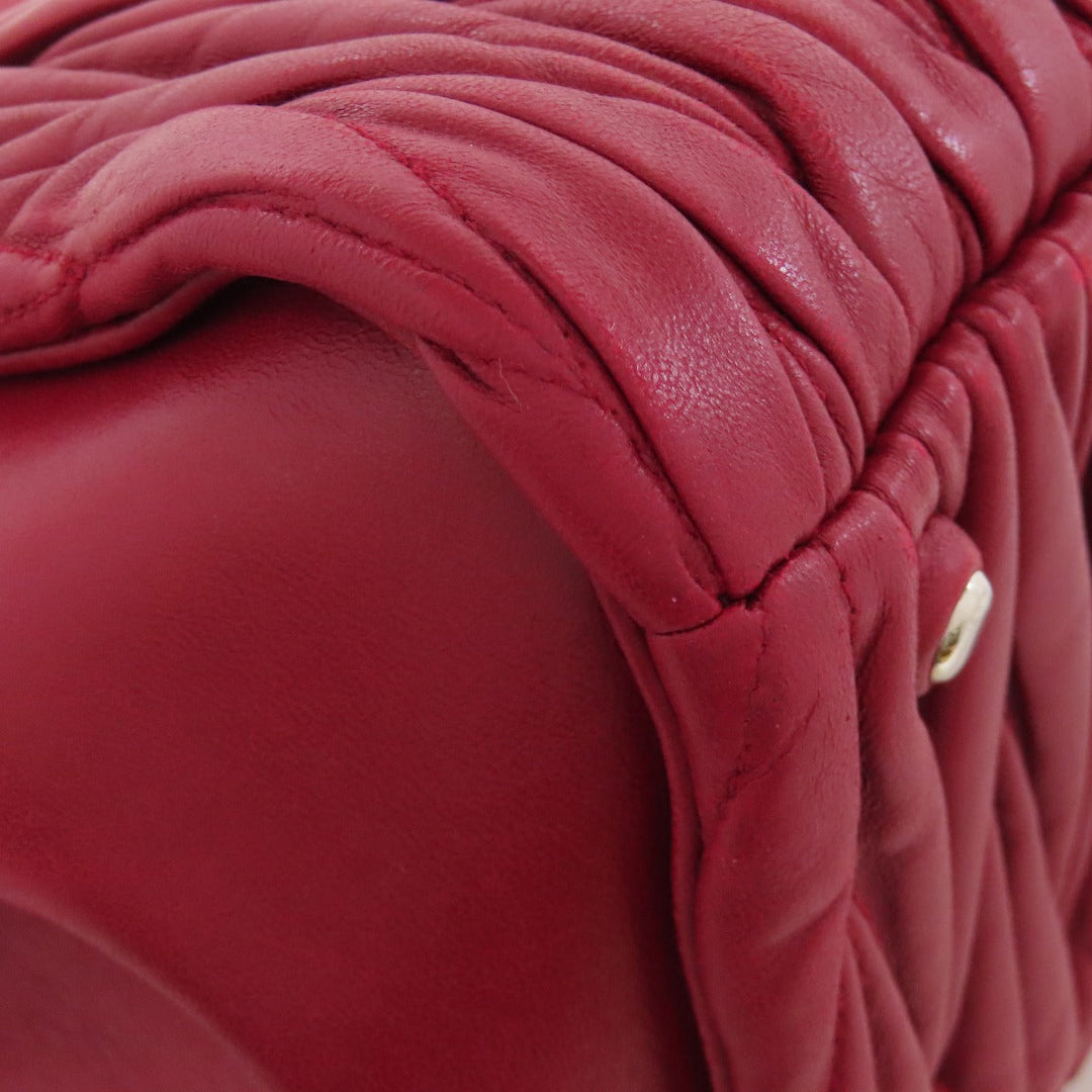 MIUMIU Handbag leather Red Materasse 2WAY Women Used Authentic