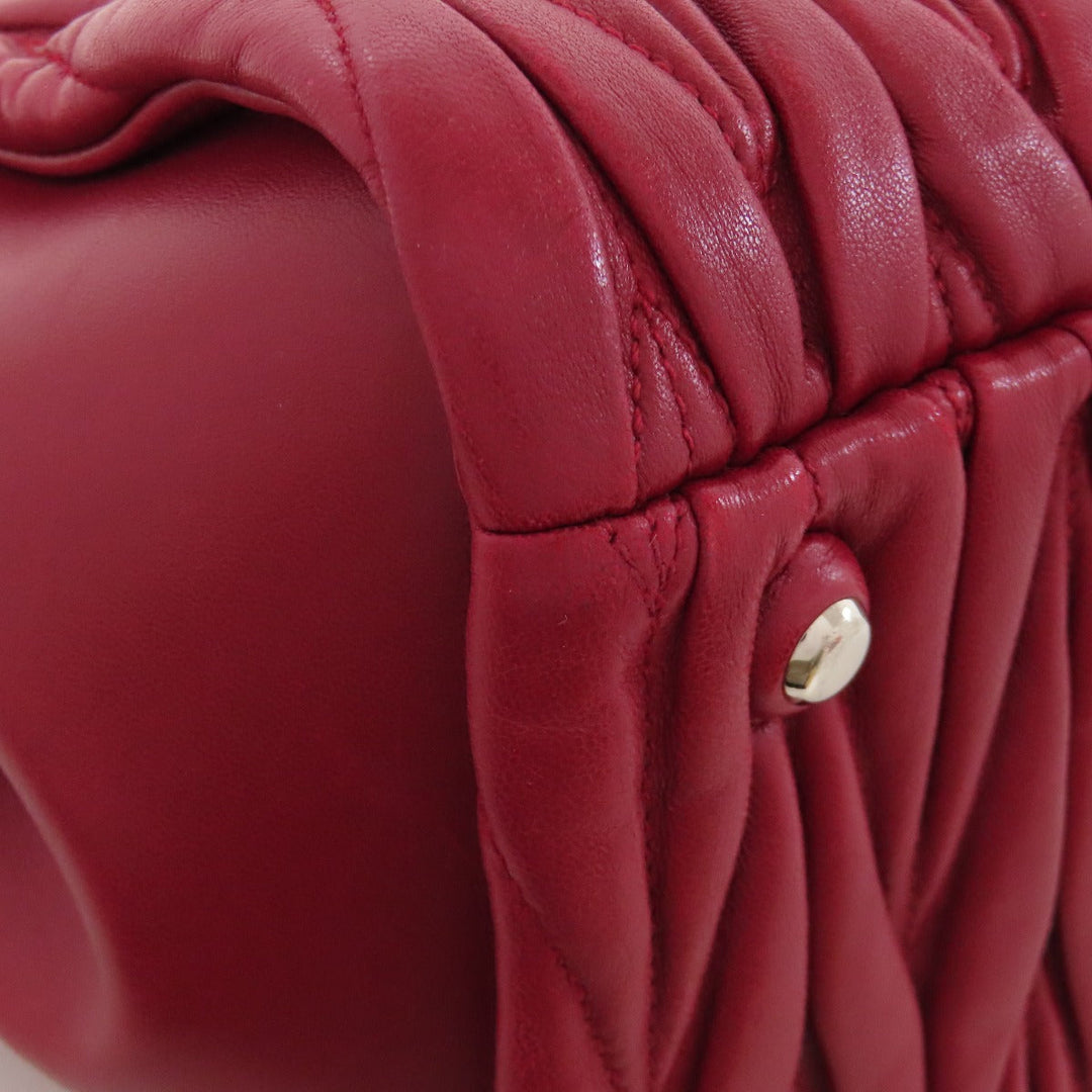MIUMIU Handbag leather Red Materasse 2WAY Women Used Authentic