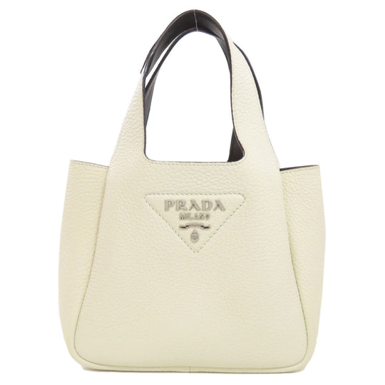 PRADA Handbag leather white Flu Women Used Authentic