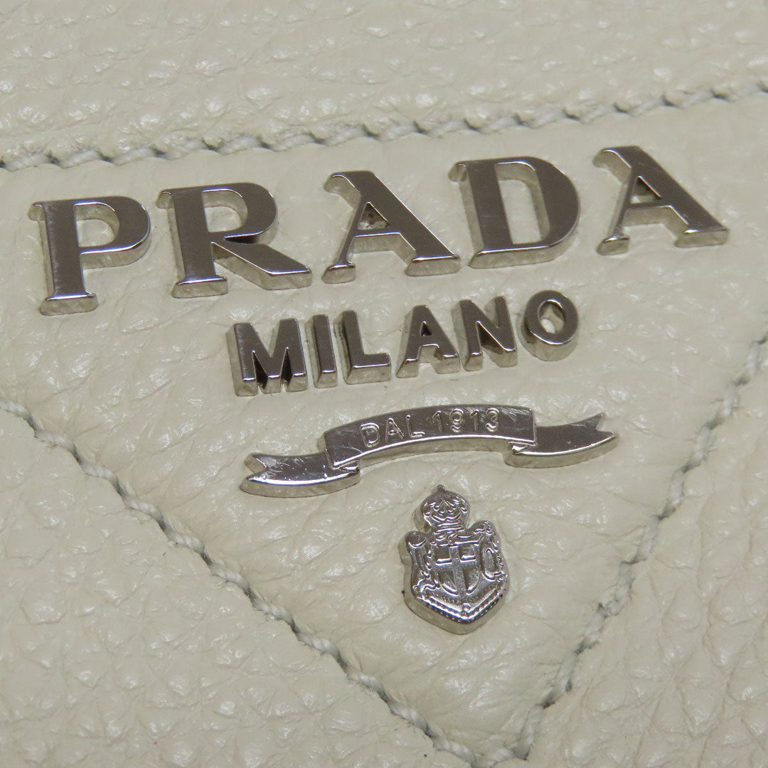 PRADA Handbag leather white Flu Women Used Authentic