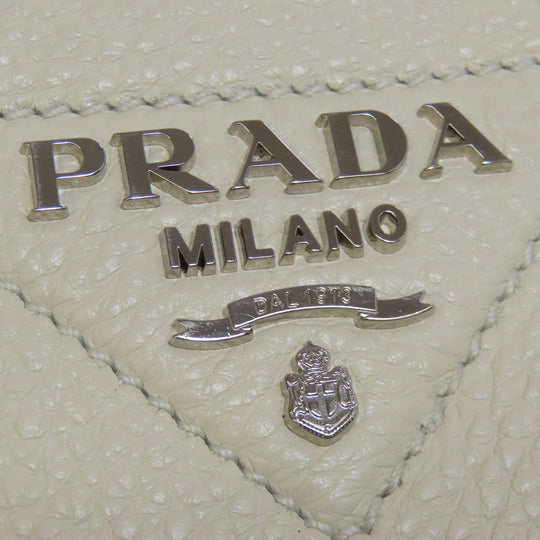 PRADA Handbag leather white Flu Women Used Authentic