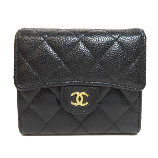 CHANEL Bifold Wallet Grained Calfskin Skin black Matelasse COCO Mark Gold Metal