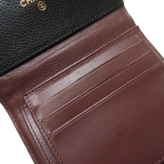 CHANEL Bifold Wallet Grained Calfskin Skin black Matelasse COCO Mark Gold Metal