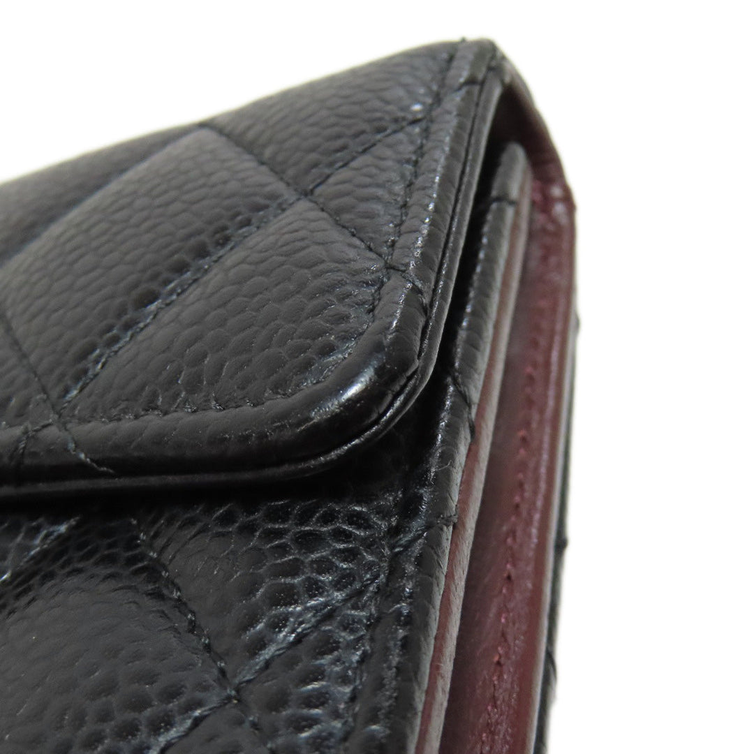 CHANEL Bifold Wallet Grained Calfskin Skin black Matelasse COCO Mark Gold Metal