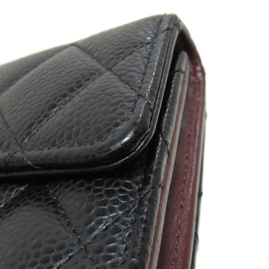 CHANEL Bifold Wallet Grained Calfskin Skin black Matelasse COCO Mark Gold Metal