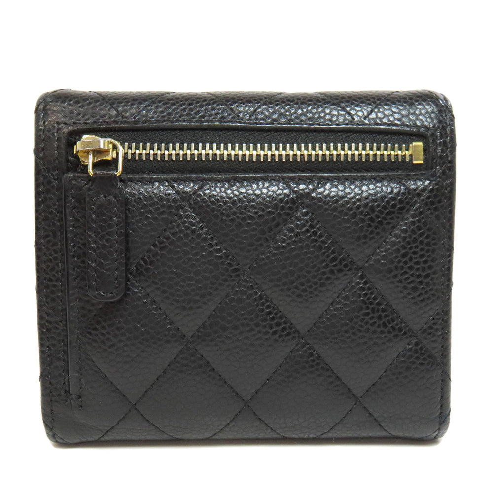 CHANEL Bifold Wallet Grained Calfskin Skin black Matelasse COCO Mark Gold Metal