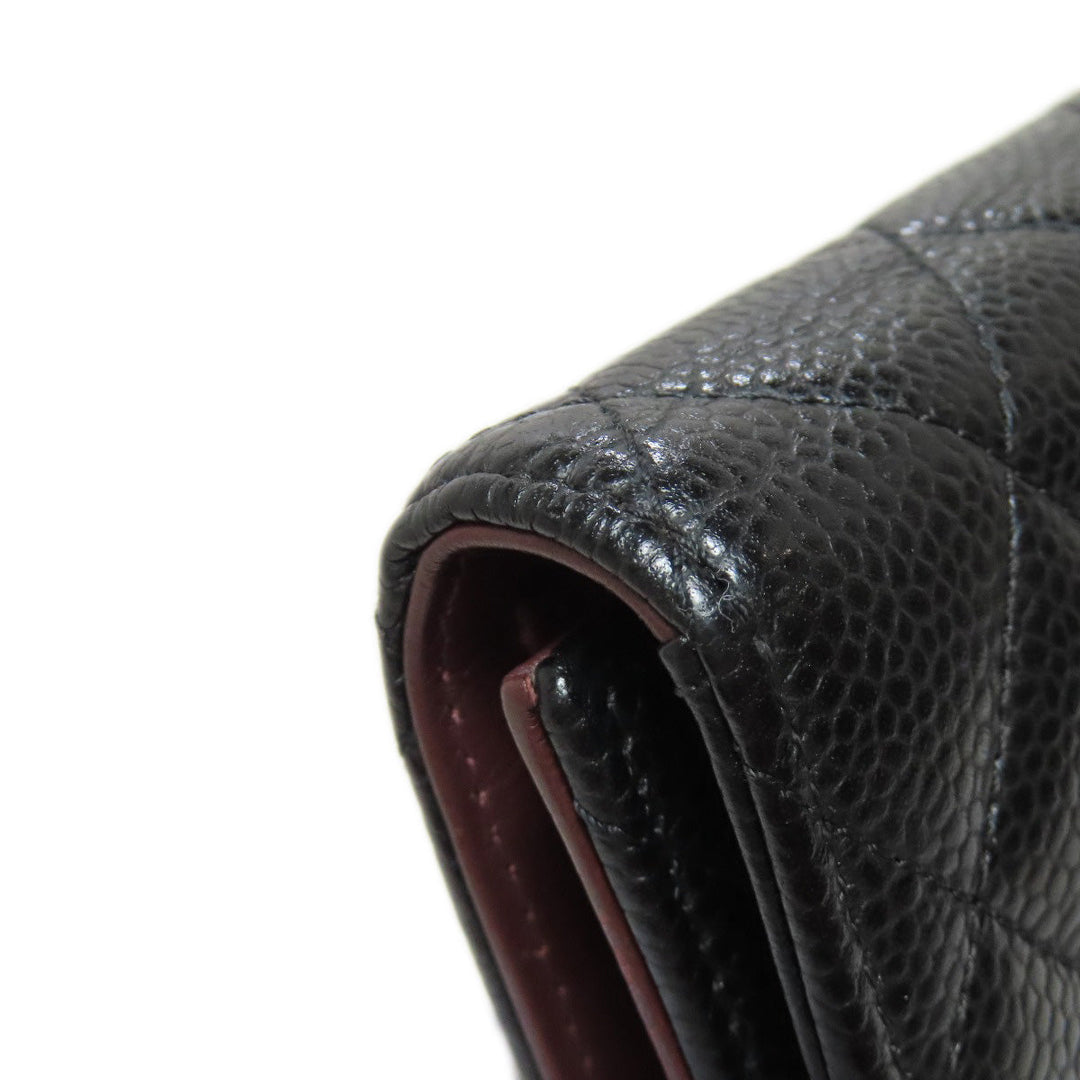 CHANEL Bifold Wallet Grained Calfskin Skin black Matelasse COCO Mark Gold Metal
