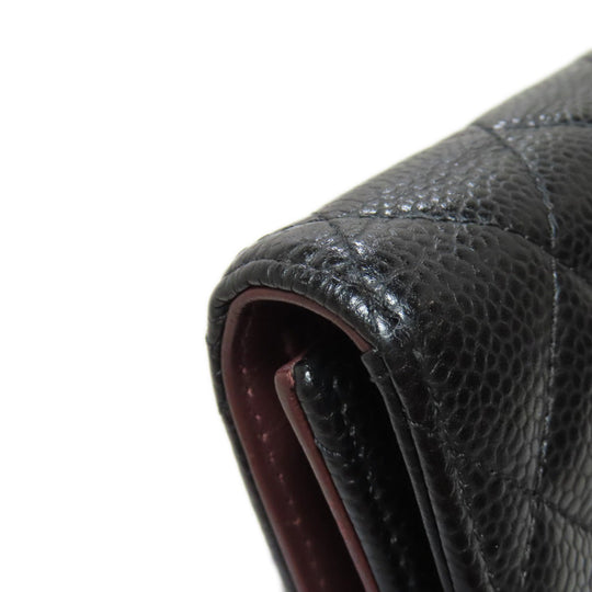 CHANEL Bifold Wallet Grained Calfskin Skin black Matelasse COCO Mark Gold Metal