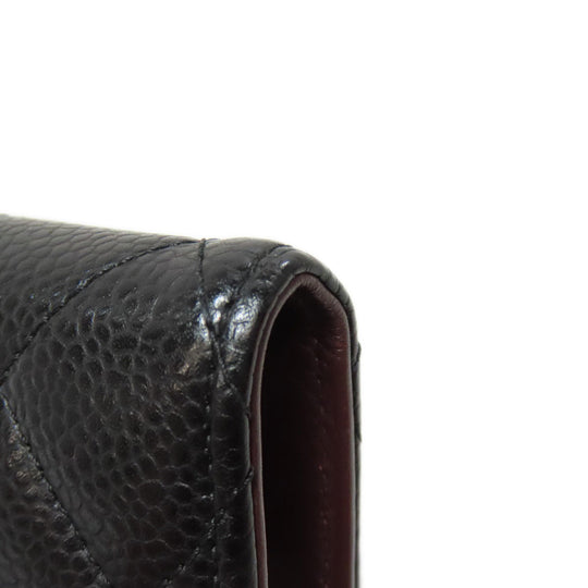 CHANEL Bifold Wallet Grained Calfskin Skin black Matelasse COCO Mark Gold Metal