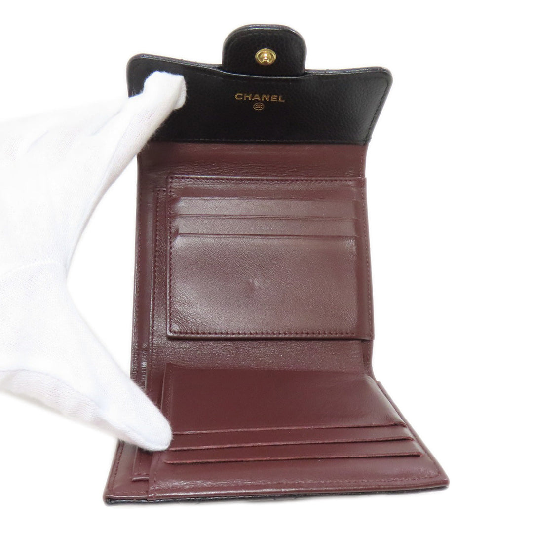 CHANEL Bifold Wallet Grained Calfskin Skin black Matelasse COCO Mark Gold Metal