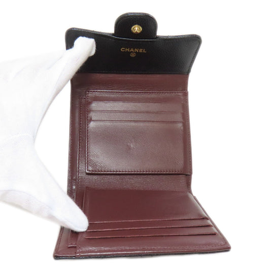 CHANEL Bifold Wallet Grained Calfskin Skin black Matelasse COCO Mark Gold Metal