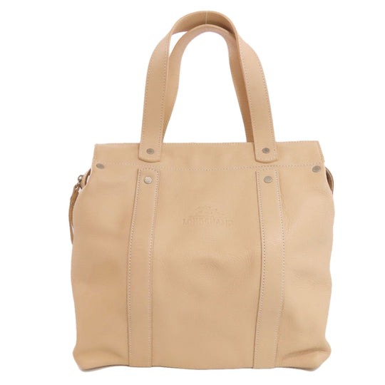Longchamp Tote Bag leather beige logo Women Used Authentic