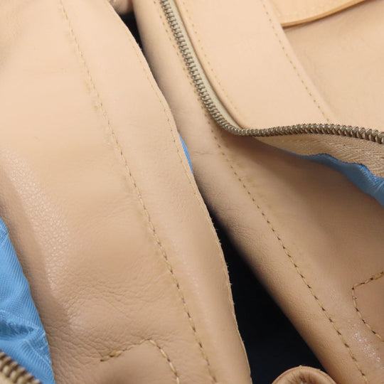 Longchamp Tote Bag leather beige logo Women Used Authentic