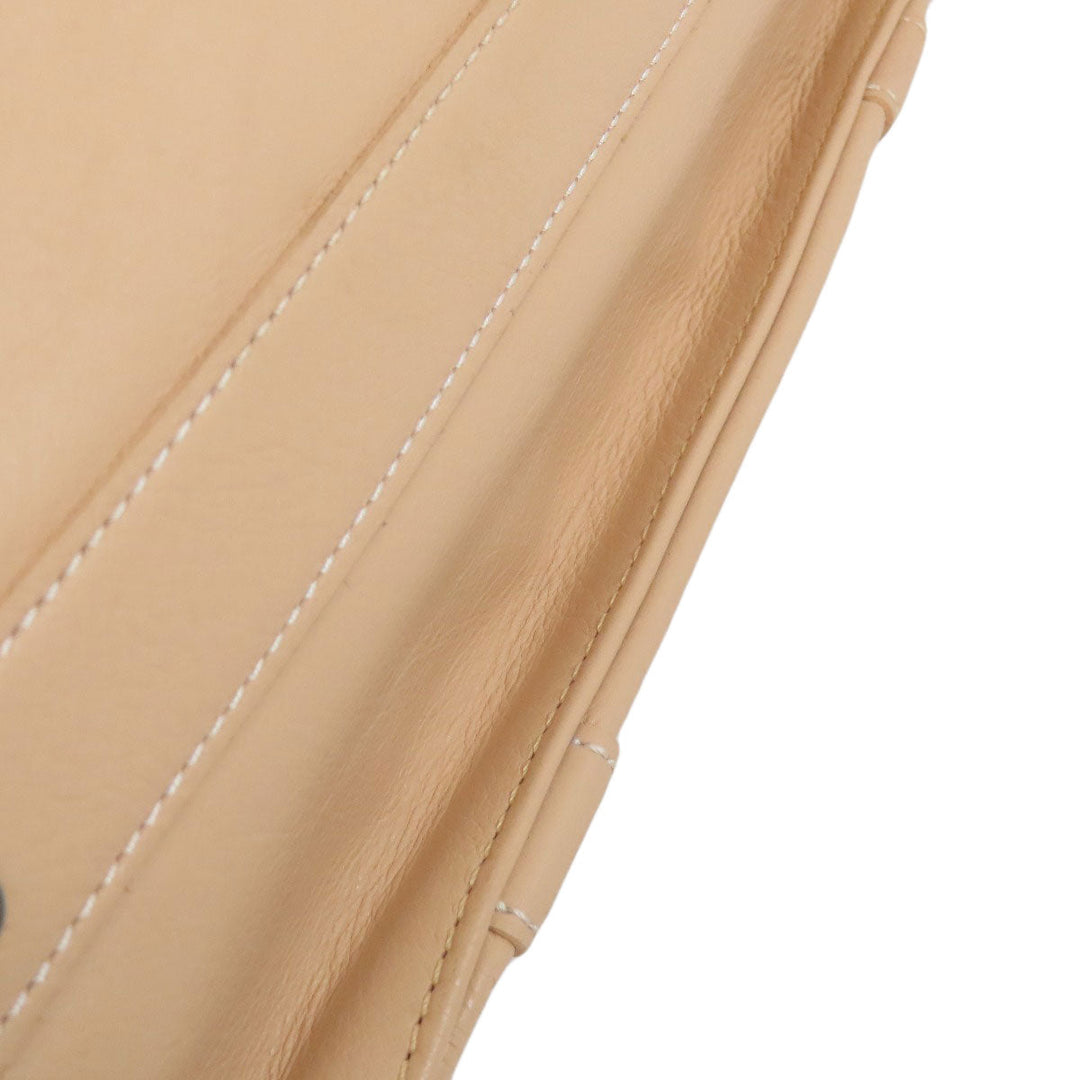 Longchamp Tote Bag leather beige logo Women Used Authentic