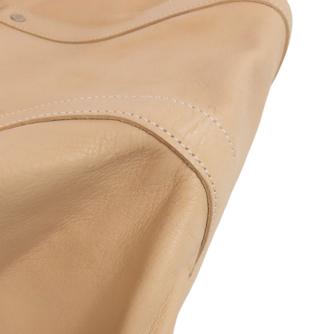 Longchamp Tote Bag leather beige logo Women Used Authentic