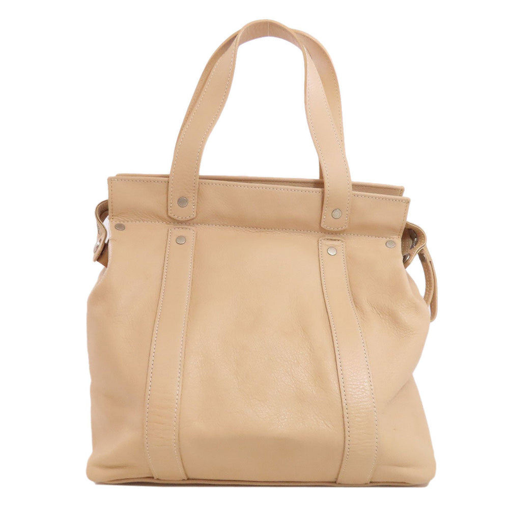Longchamp Tote Bag leather beige logo Women Used Authentic