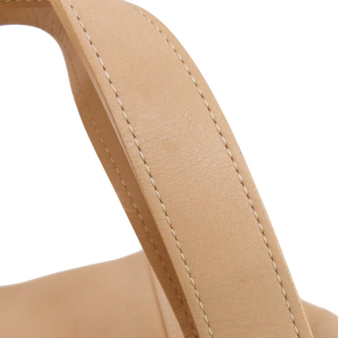 Longchamp Tote Bag leather beige logo Women Used Authentic