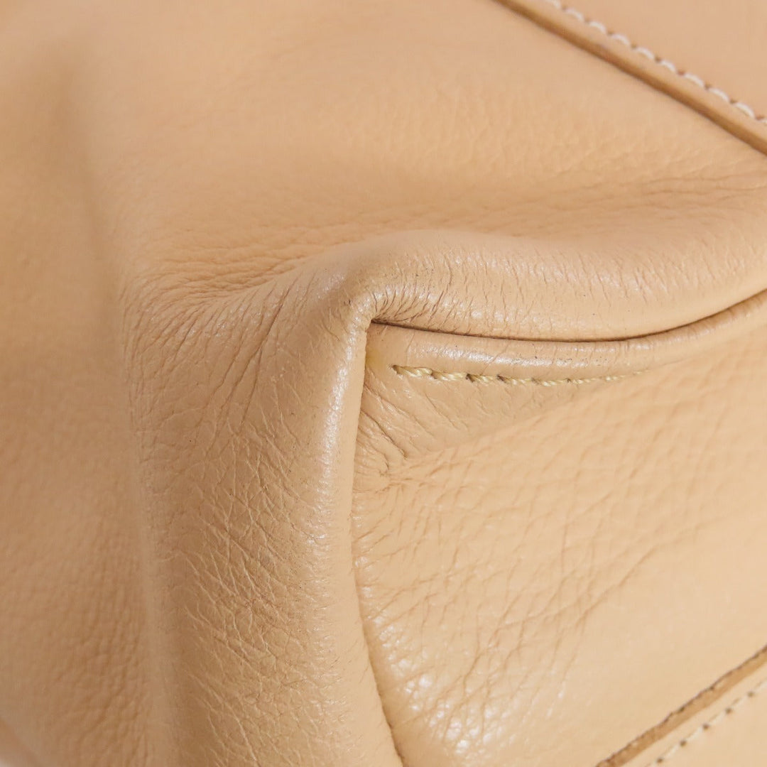 Longchamp Tote Bag leather beige logo Women Used Authentic