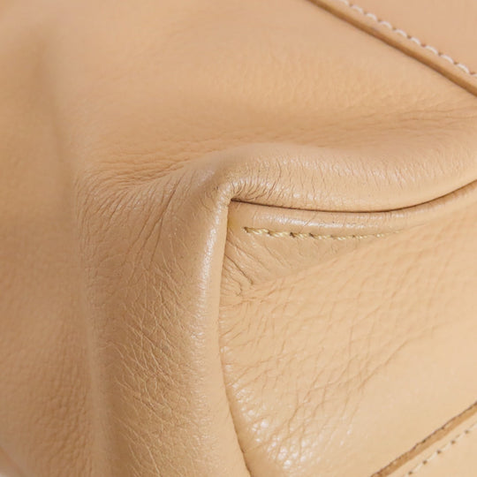Longchamp Tote Bag leather beige logo Women Used Authentic