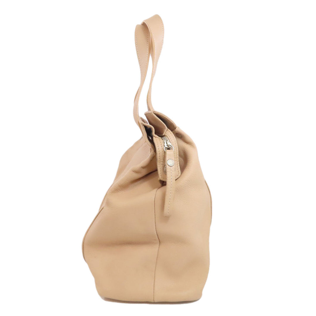 Longchamp Tote Bag leather beige logo Women Used Authentic