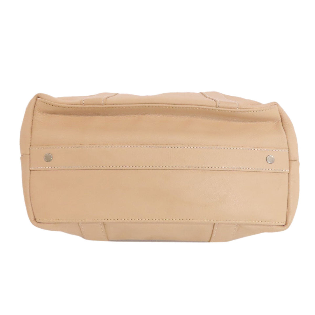 Longchamp Tote Bag leather beige logo Women Used Authentic