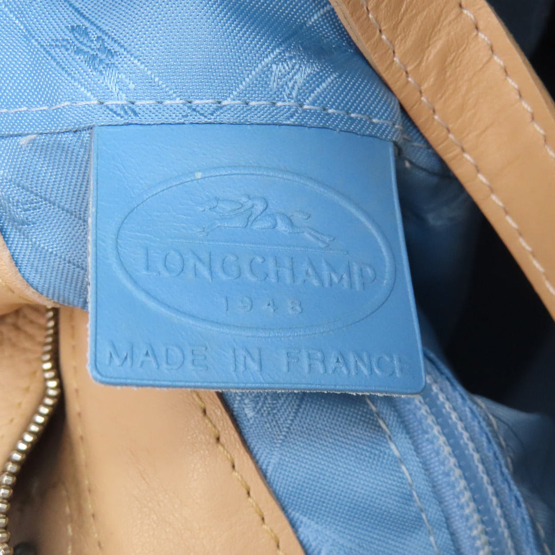 Longchamp Tote Bag leather beige logo Women Used Authentic
