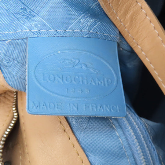 Longchamp Tote Bag leather beige logo Women Used Authentic