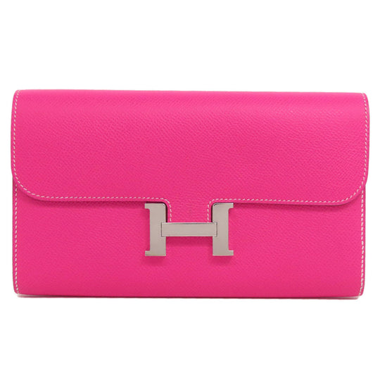 HERMES Long Wallet Purse Epsom pink Constance Long SilverMetal Women Used Authentic